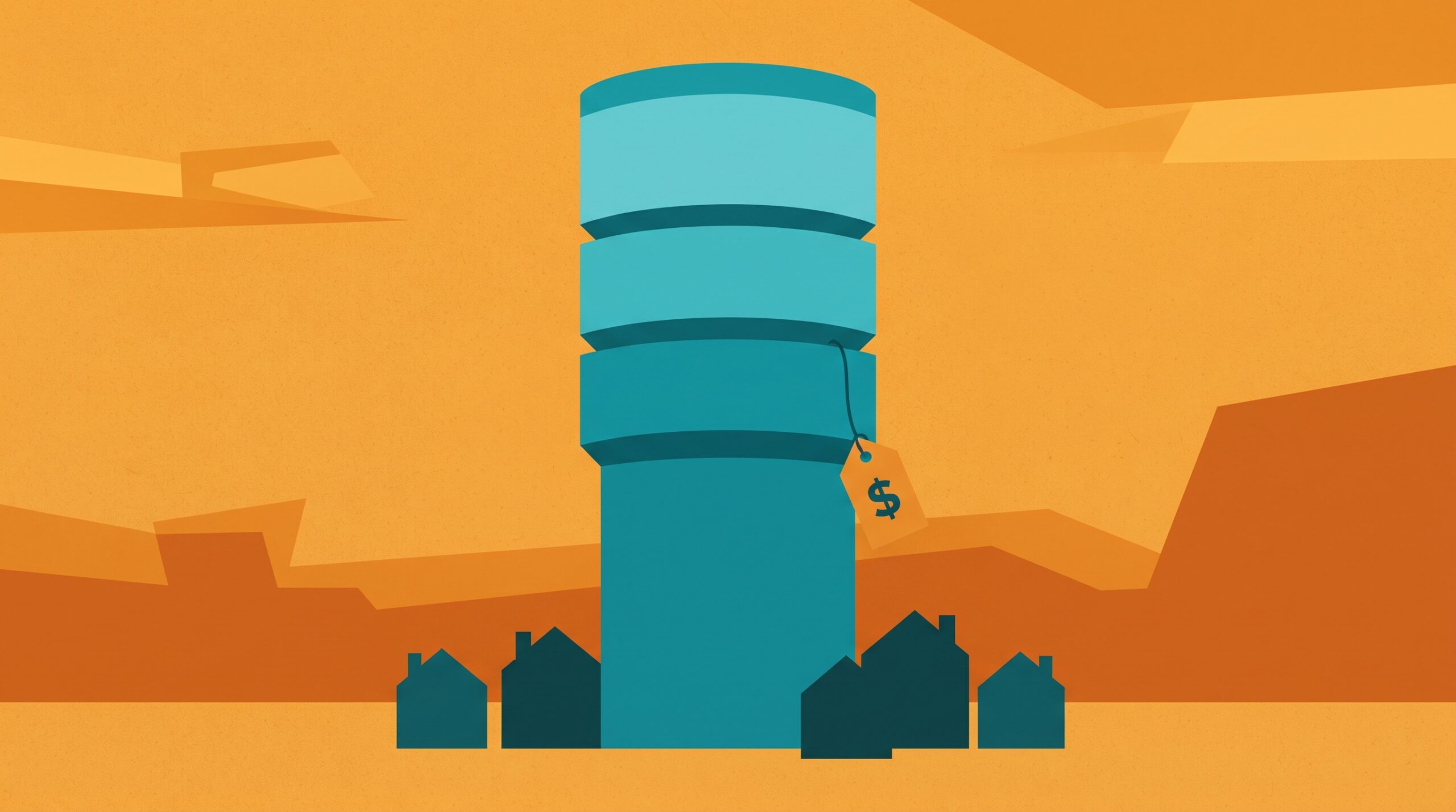 Three pricing tiers stacked on one tower - the more water a household uses, the higher the per-gallon rate climbs.
